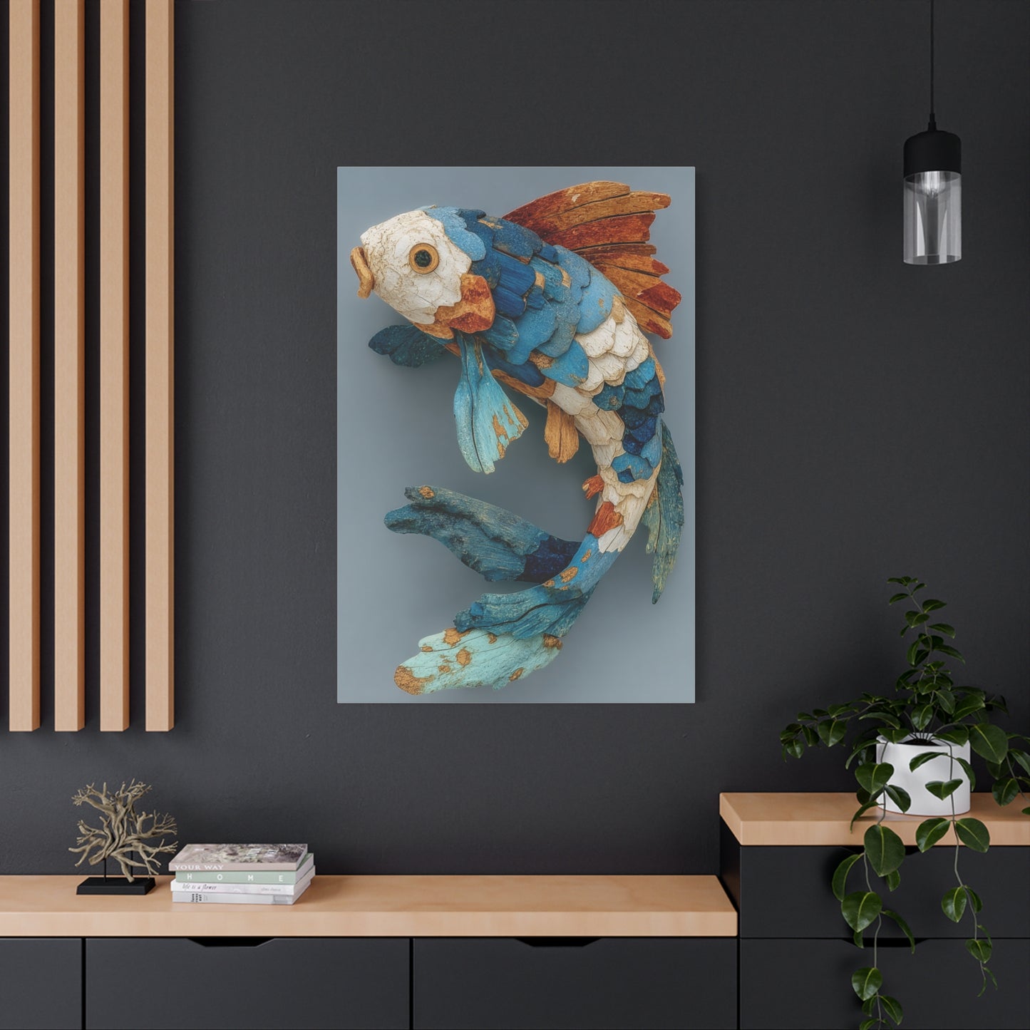 Driftwood Koi Sculpture Wall Art & Canvas Print