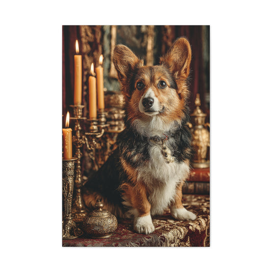 Candlelit Royal Corgi Portrait Wall Art & Canvas Print