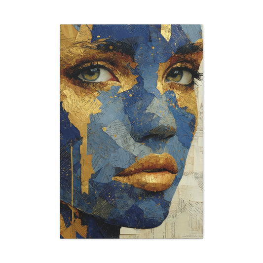 Blue and Gold Abstract Face Collage Wall Art & Canvas Print