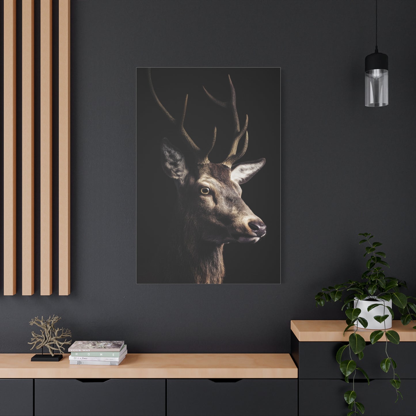 Shadowed Stag Minimal Portrait Wall Art & Canvas Print
