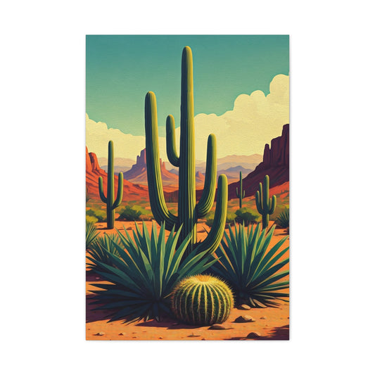 Sunlit Saguaro Desert Illustration Wall Art & Canvas Prints