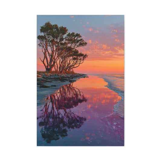 Driftwood Coastal Reflection Sunrise Wall Art & Canvas Print