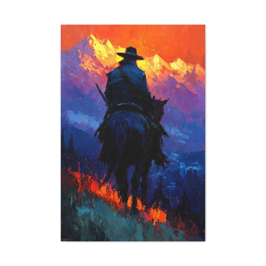 Sunset Ridge Cowboy Painting Wall Art & Canvas Print