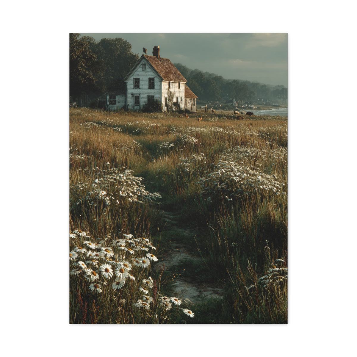 White Farmhouse Wildflower Meadow Wall Art & Canvas Print