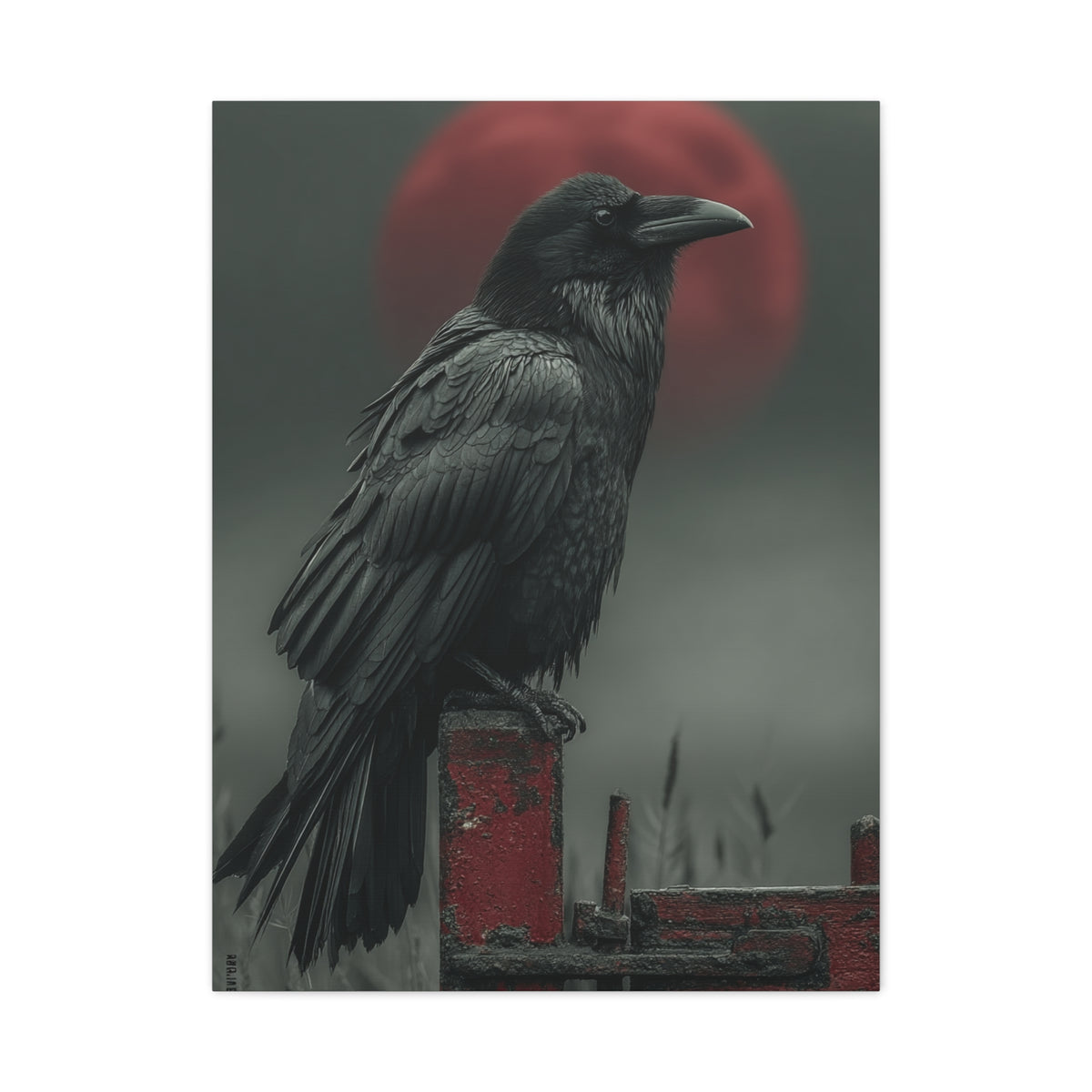 Raven Beneath the Crimson Moon Wall Art & Canvas Print