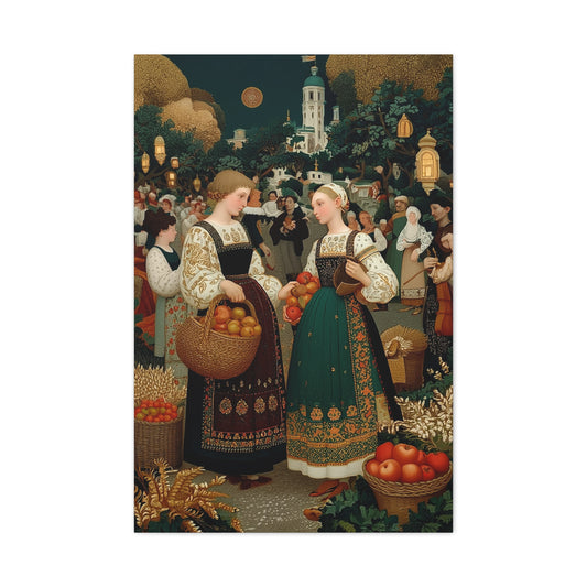 Village Harvest Festival Folk Scene Wall Art & Canvas Print
