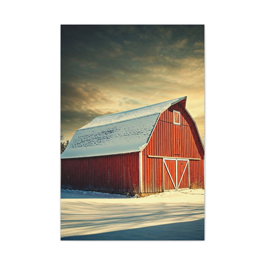 Red Winter Barn in Snow Wall Art & Canvas Prints