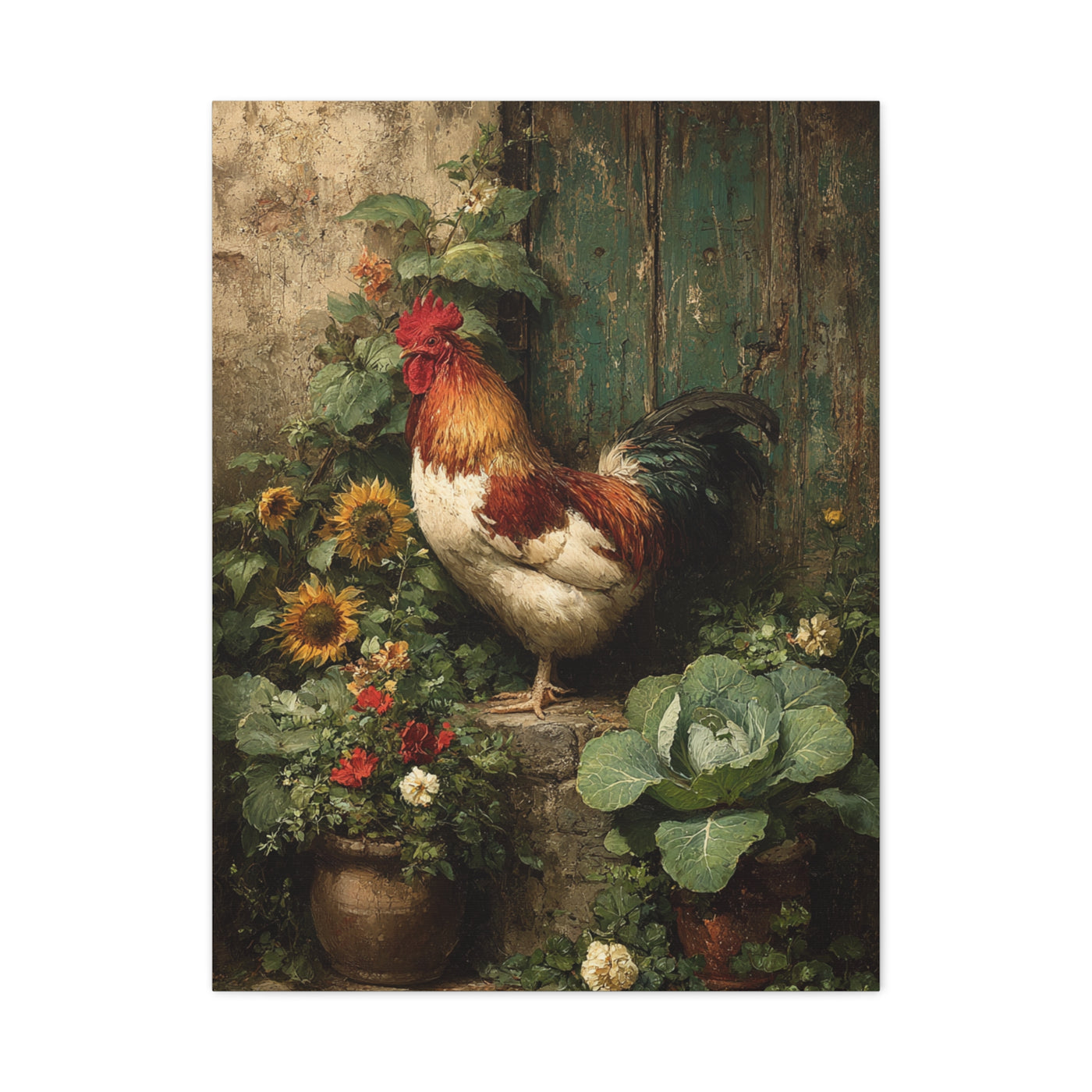 Farmyard Rooster Folk Garden Wall Art & Canvas Print