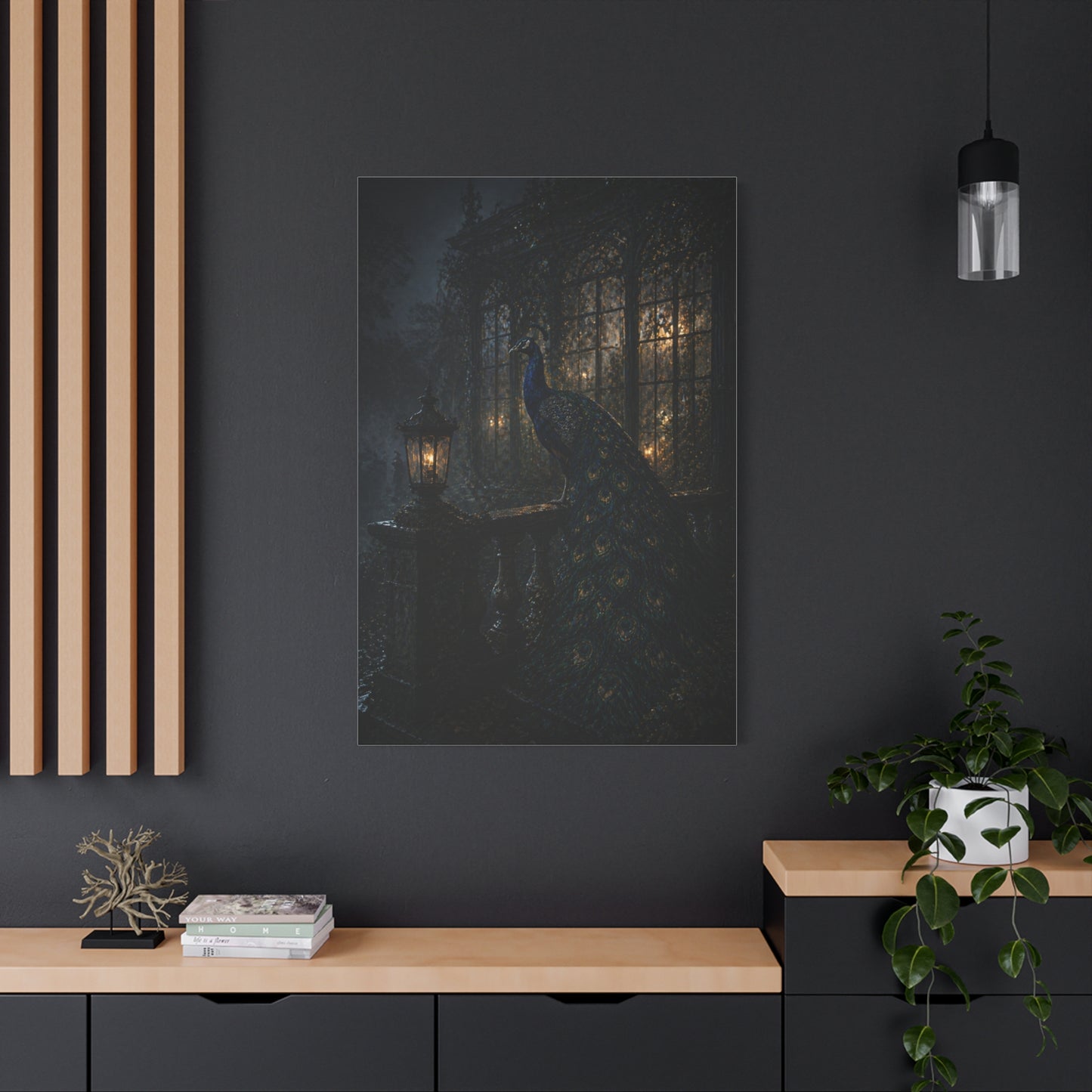 Gothic Night Peacock Balcony Wall Art & Canvas Print