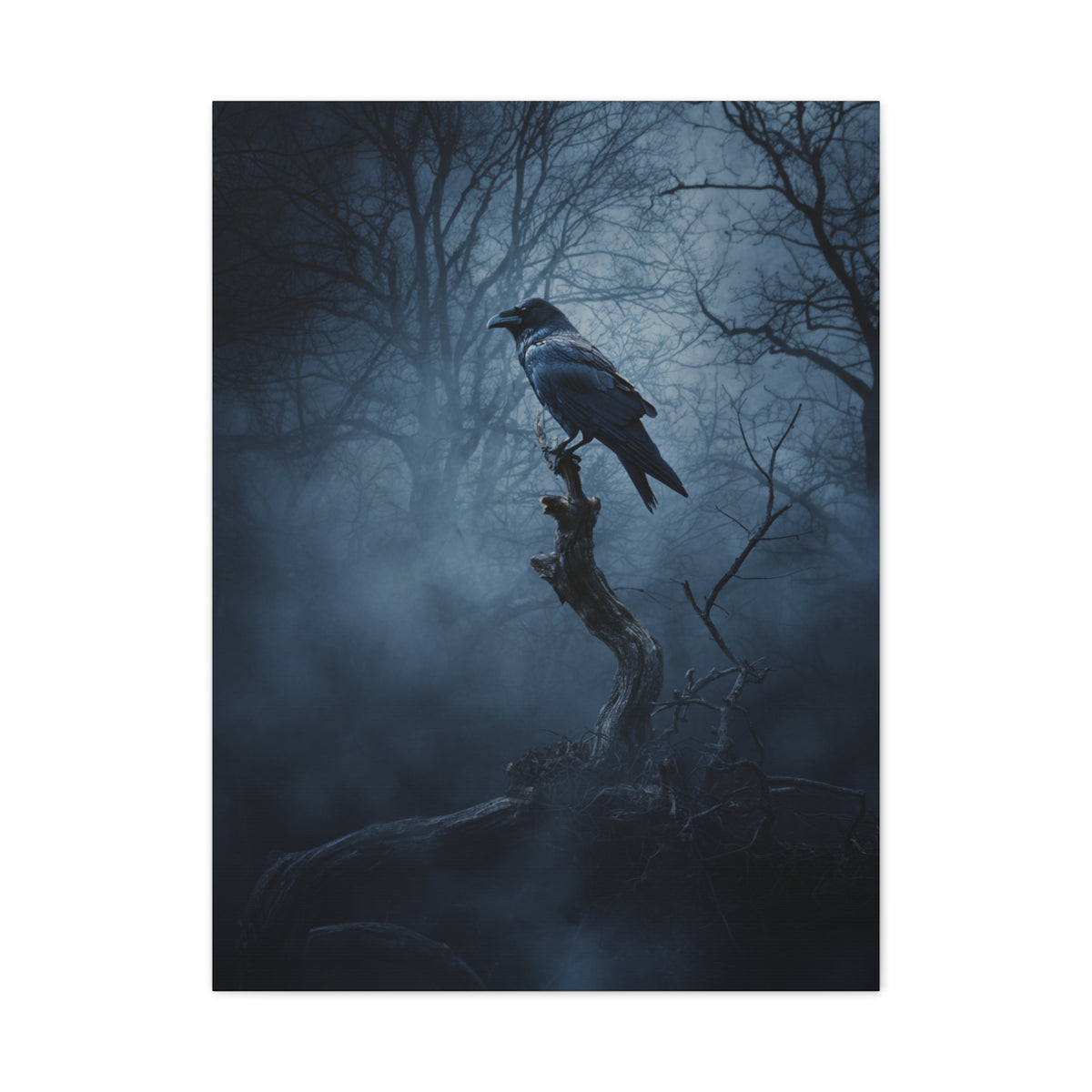 Solitary Raven on Twisted Branch Wall Art & Canvas Print