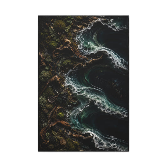 Dark Biophilic Coastal Wave Composition Wall Art & Canvas Print
