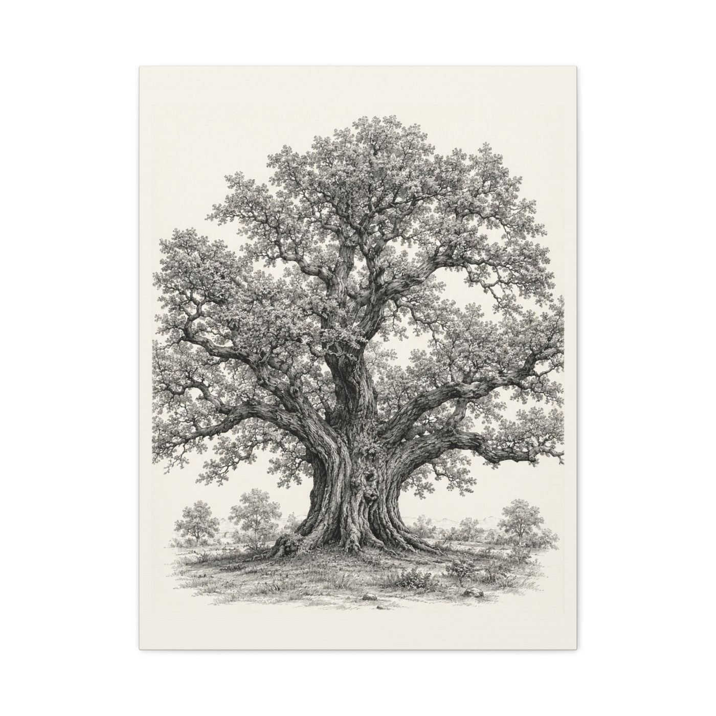Detailed Engraved Oak Study Trees Wall Art & Canvas Print