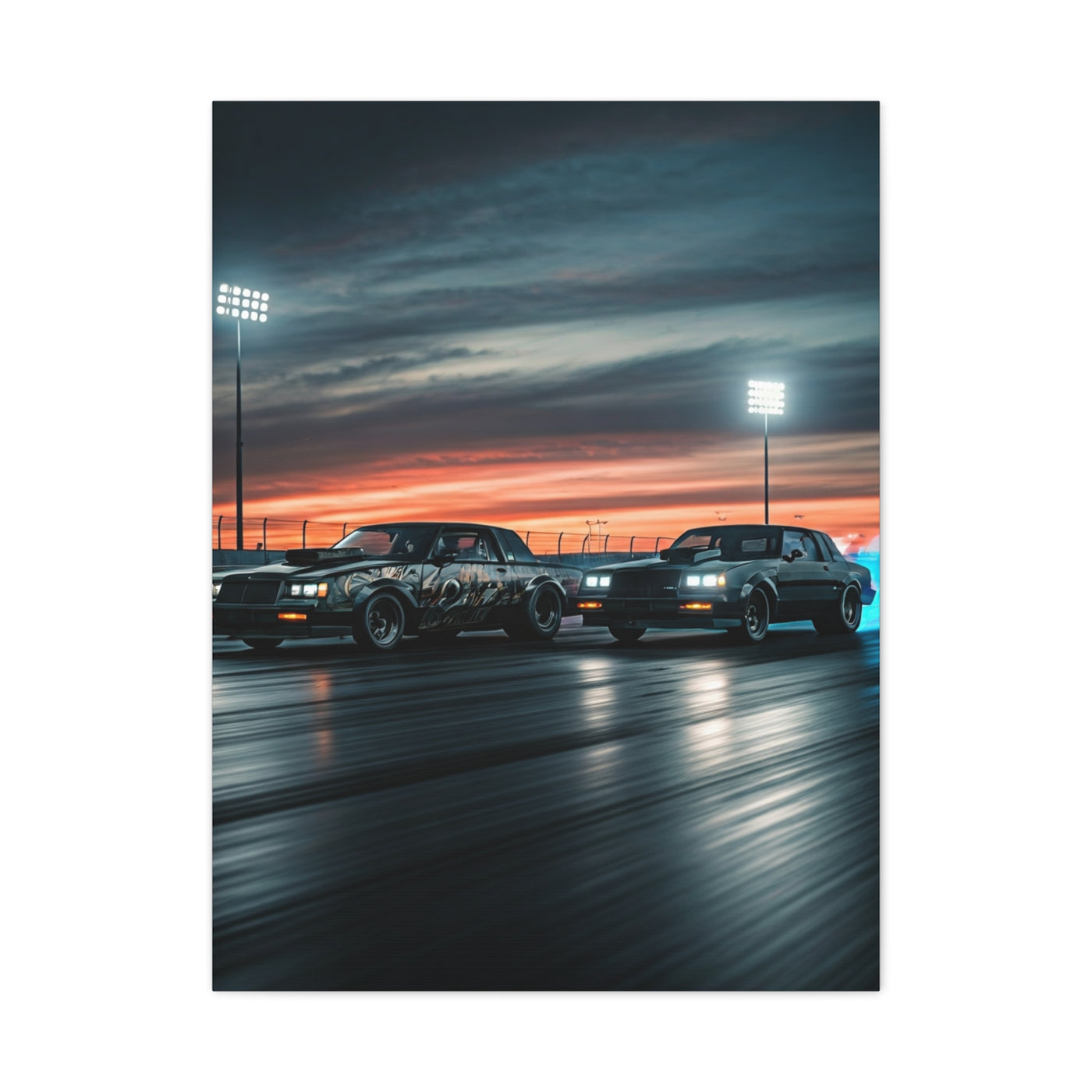 Buick Regal GNX vs G Body Grand Prix Sunset Drag Run Wall Art & Canvas Prints