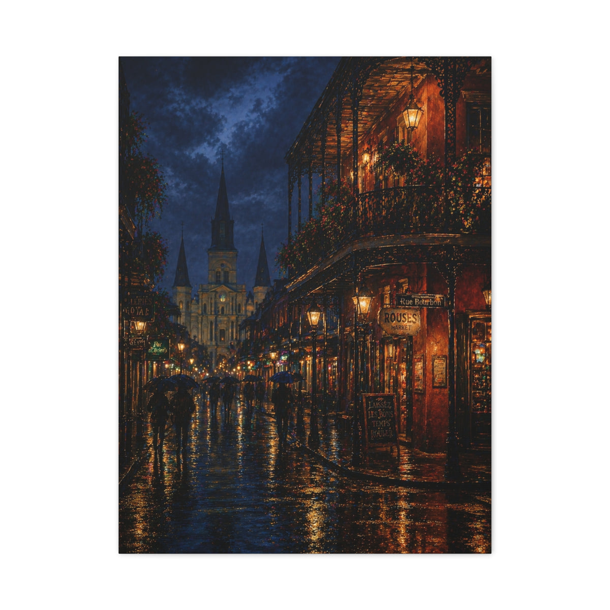 Rainy French Quarter Night Scene Wall Art & Canvas Print