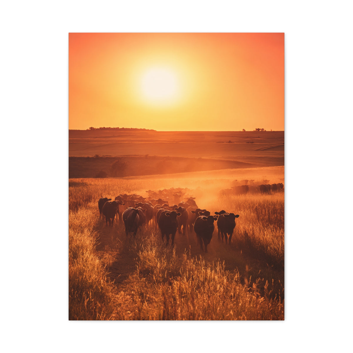 Golden Sunset Cattle Trail Wall Art & Canvas Print