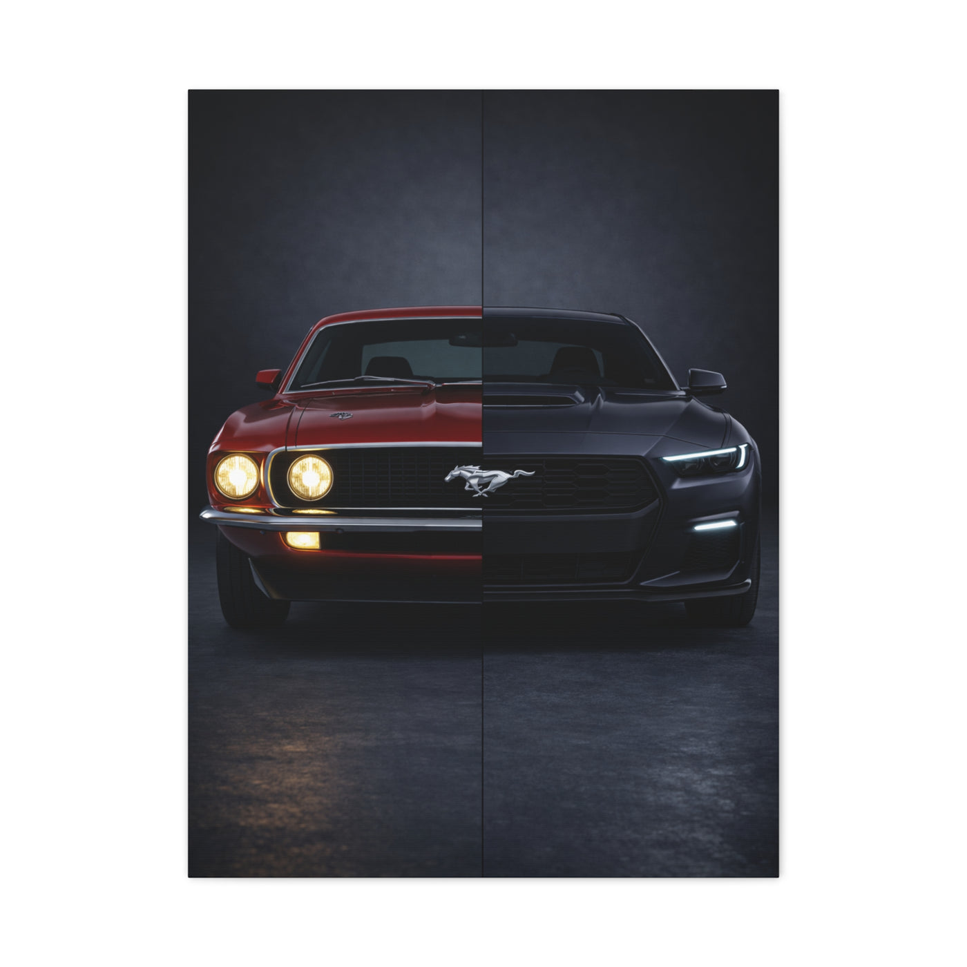 Ford Mustang Evolution Split 1969 vs Dark Horse Wall Art & Canvas Prints