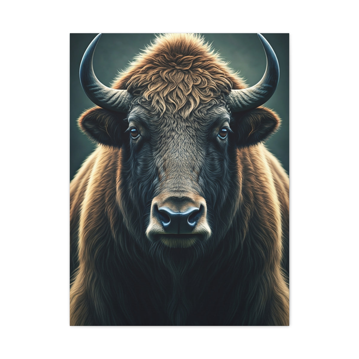 American Bison Frontal Portrait with Dramatic Overcast Lighting Wall Art & Canvas Print