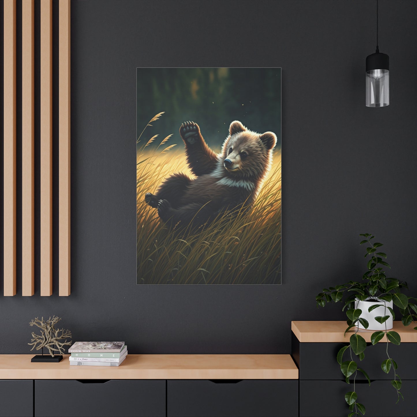 Playful Bear Cub in Meadow Wall Art & Canvas Prints