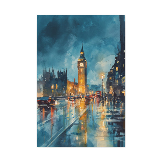 Rainy London Big Ben Reflection Wall Art & Canvas Print