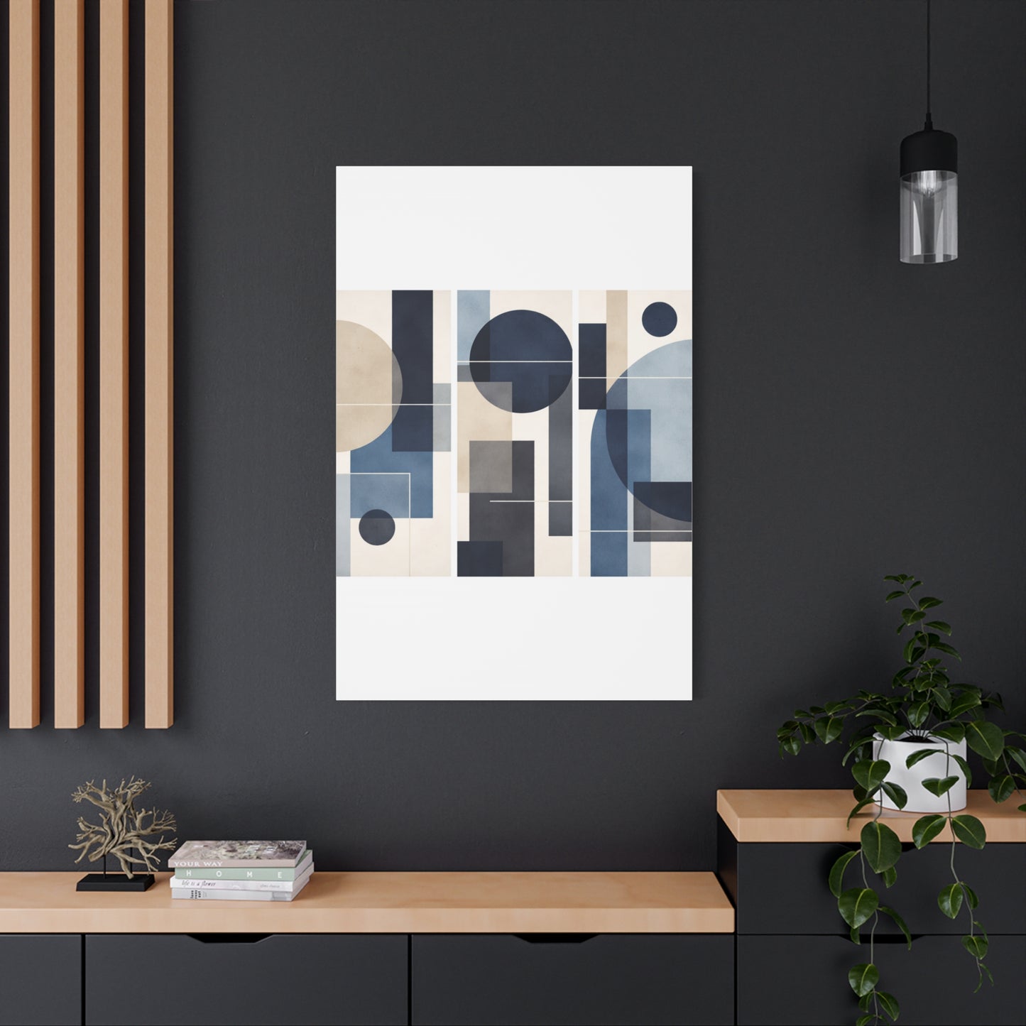 Navy Geometric Triptych Composition Wall Art & Canvas Print