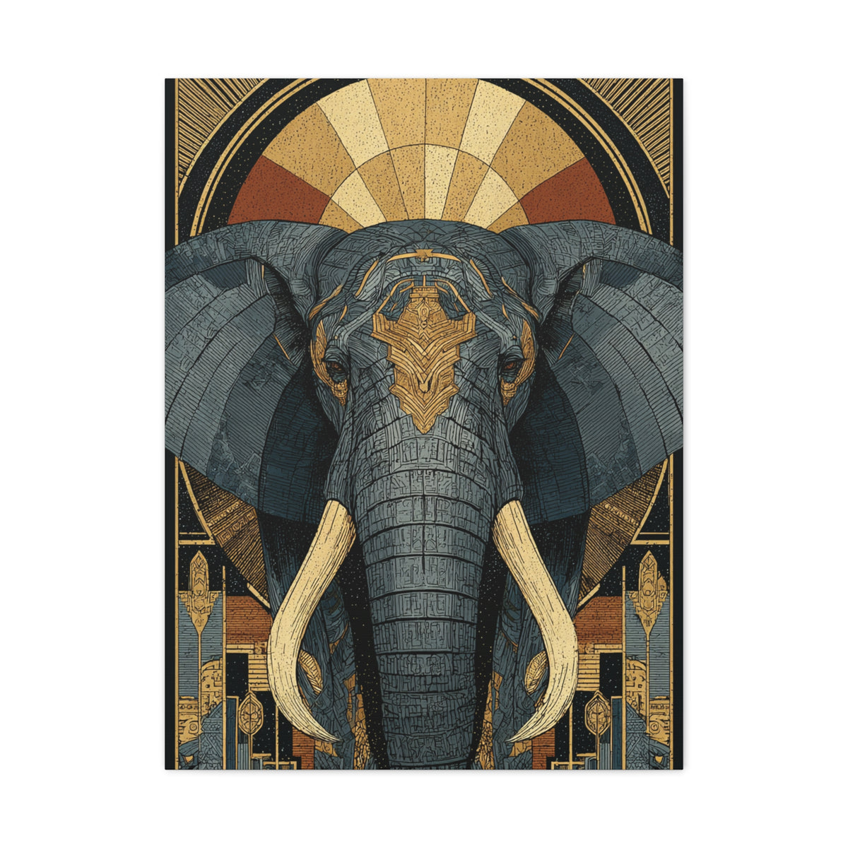 Art Deco Elephant Halo Portrait Wall Art & Canvas Print