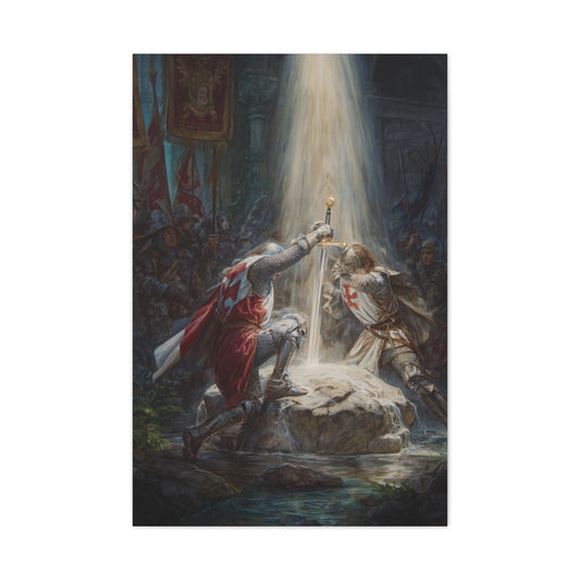 Knights Witness the Miracle of Excalibur Wall Art & Canvas Print