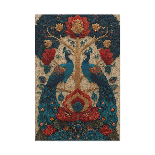 Folk Peacock Tree of Life Wall Art & Canvas Print
