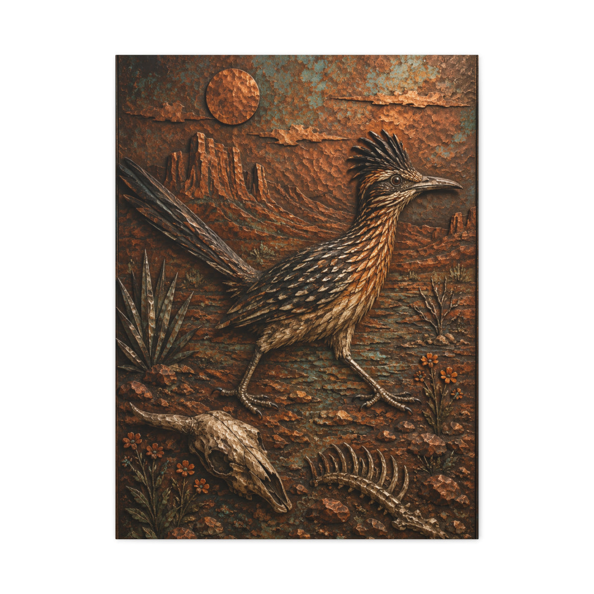 Hammered Copper Roadrunner Southwest Wall Art & Canvas Print