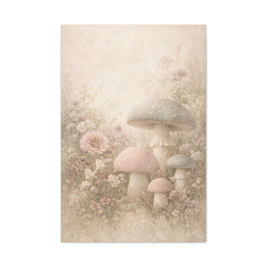 Vintage Pastel Mushroom Meadow Wall Art & Canvas Print