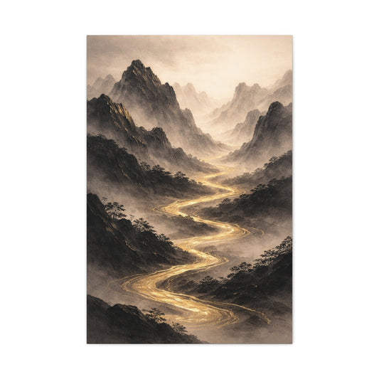 Gold River Mountain Landscape Wall Art & Canvas Print