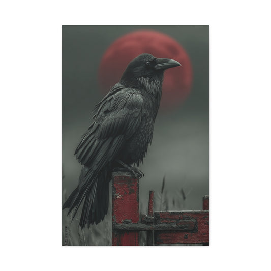 Raven Beneath the Crimson Moon Wall Art & Canvas Print