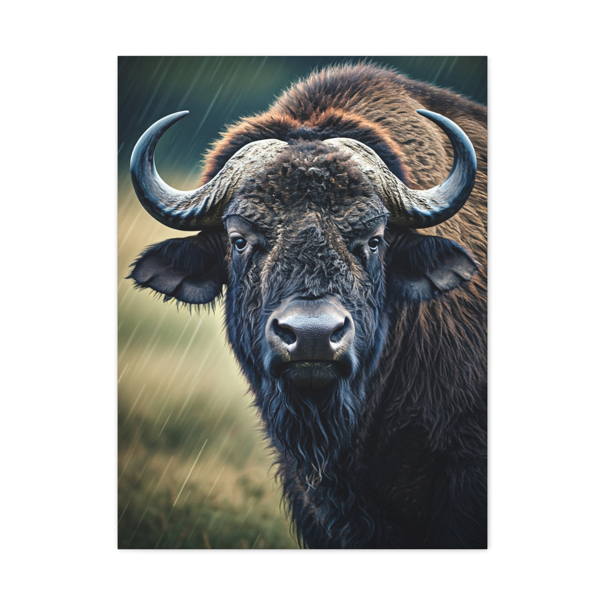 Cape Buffalo Frontal Portrait with Curved Horn Emphasis Wall Art & Canvas Print