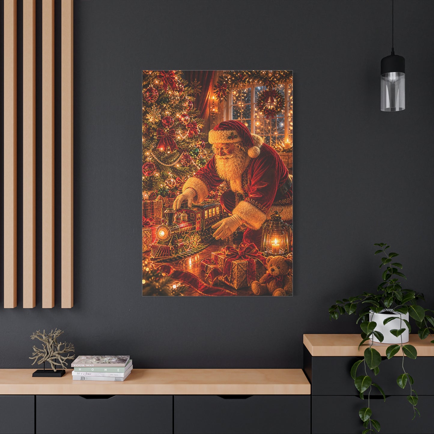 Santa Decorating the Christmas Train Wall Art & Canvas Print