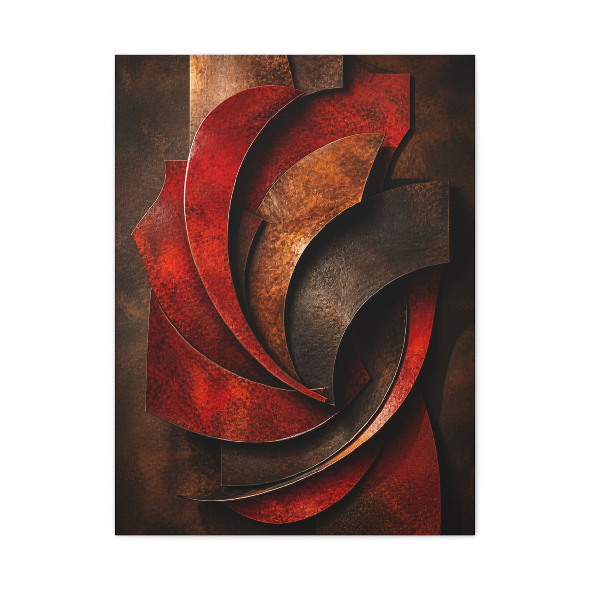 Sculptural Red Metal Wave Composition Wall Art & Canvas Print