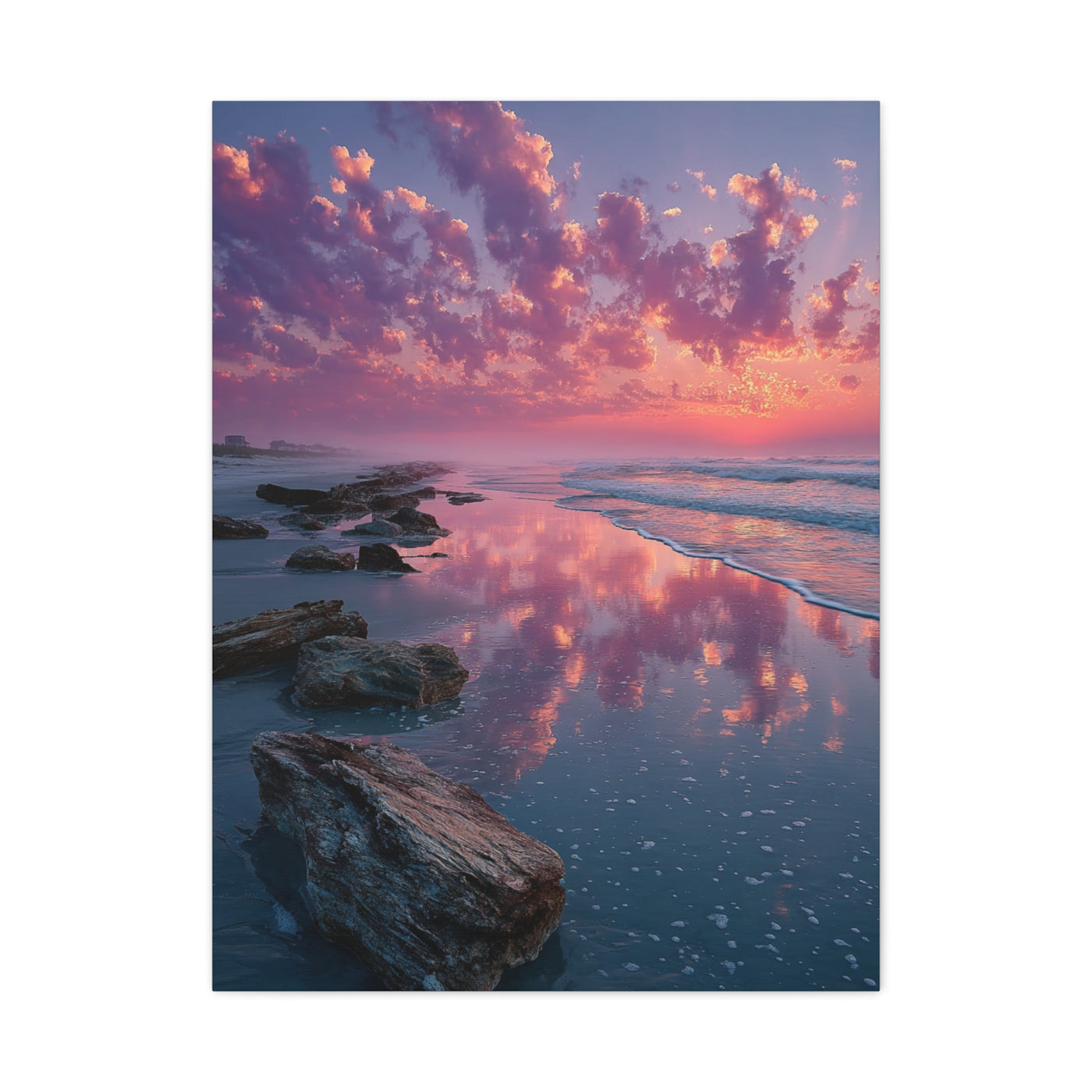 Sunrise Driftwood Shoreline Reflection Wall Art & Canvas Print