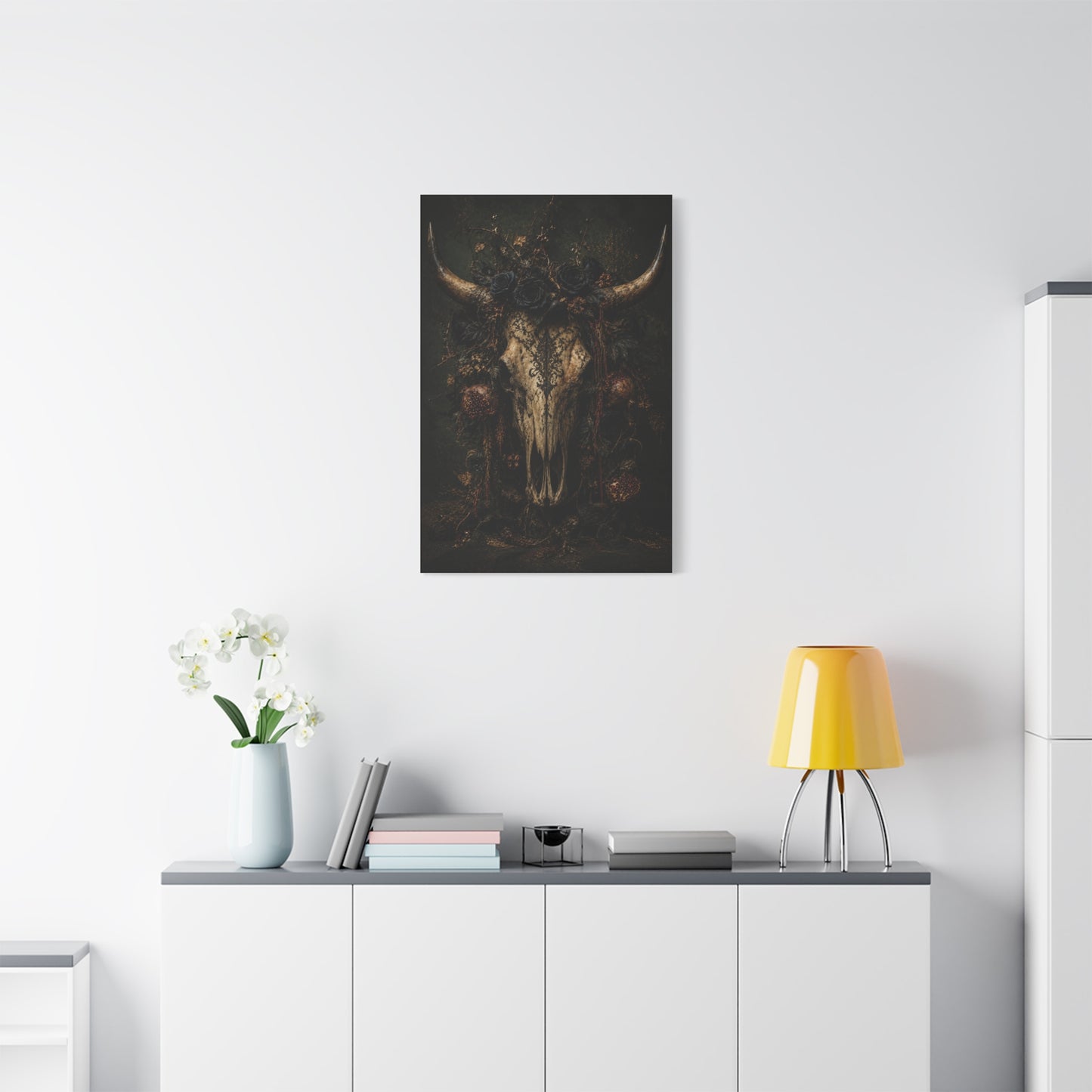 Dark Floral Longhorn Skull Statement Wall Art & Canvas Print