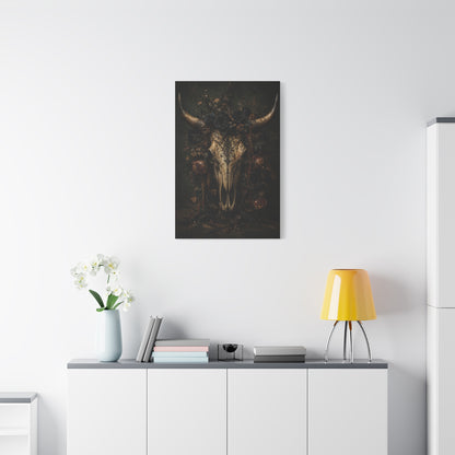 Dark Floral Longhorn Skull Statement Wall Art & Canvas Print