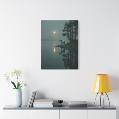 Gray Horse Moonlit Lake Wall Art & Canvas Print