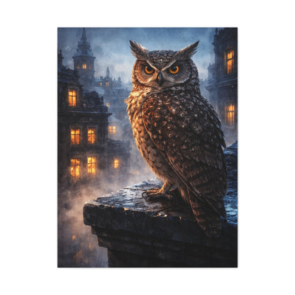 Urban Nocturne Owl Rooftop Wall Art & Canvas Print