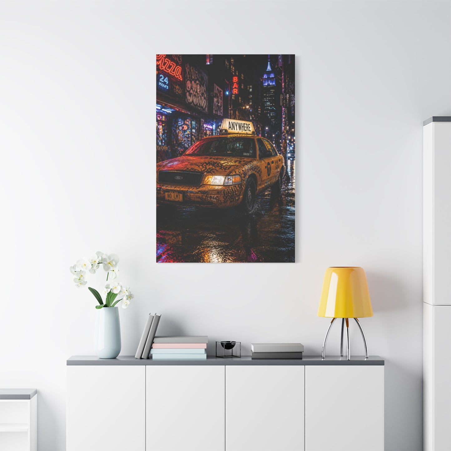 NYC Graffiti Taxi Night Street Wall Art & Canvas Print