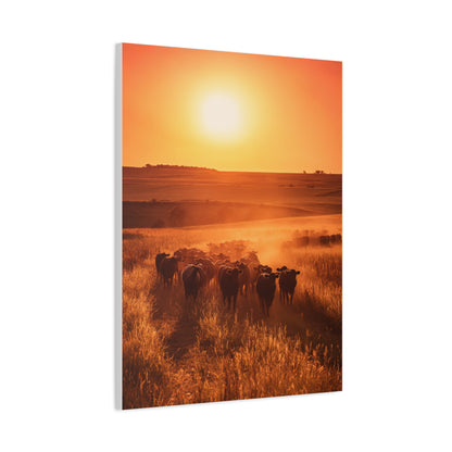 Golden Sunset Cattle Trail Wall Art & Canvas Print