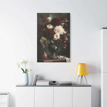 Burgundy Dahlia Floral Still Life Wall Art & Canvas Print