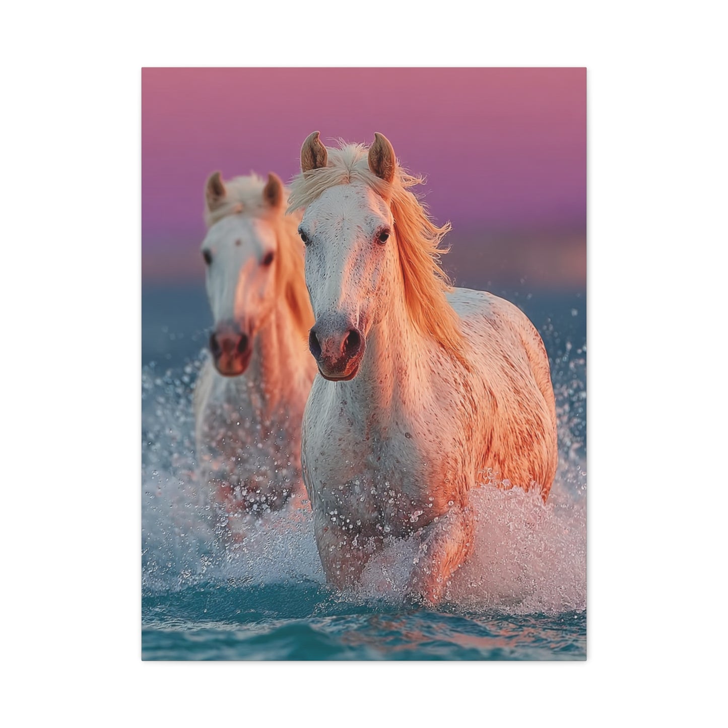 White Horses Ocean Sunset Wall Art & Canvas Print