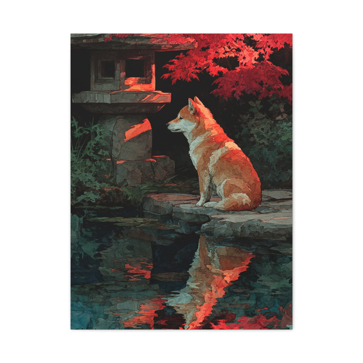 Shiba Inu Kyoto Garden Reflection Wall Art & Canvas Print