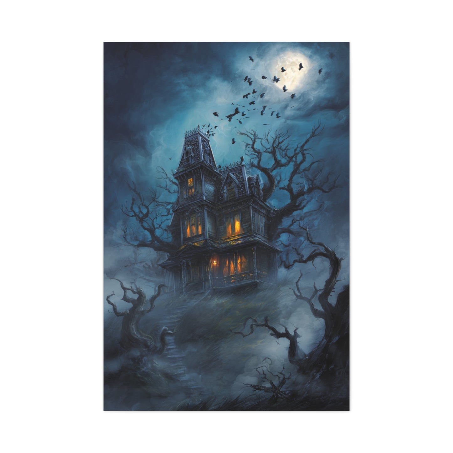 Haunted Victorian House Under the Full Moon Wall Art & Canvas Print
