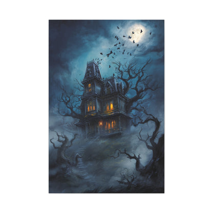 Haunted Victorian House Under the Full Moon Wall Art & Canvas Print