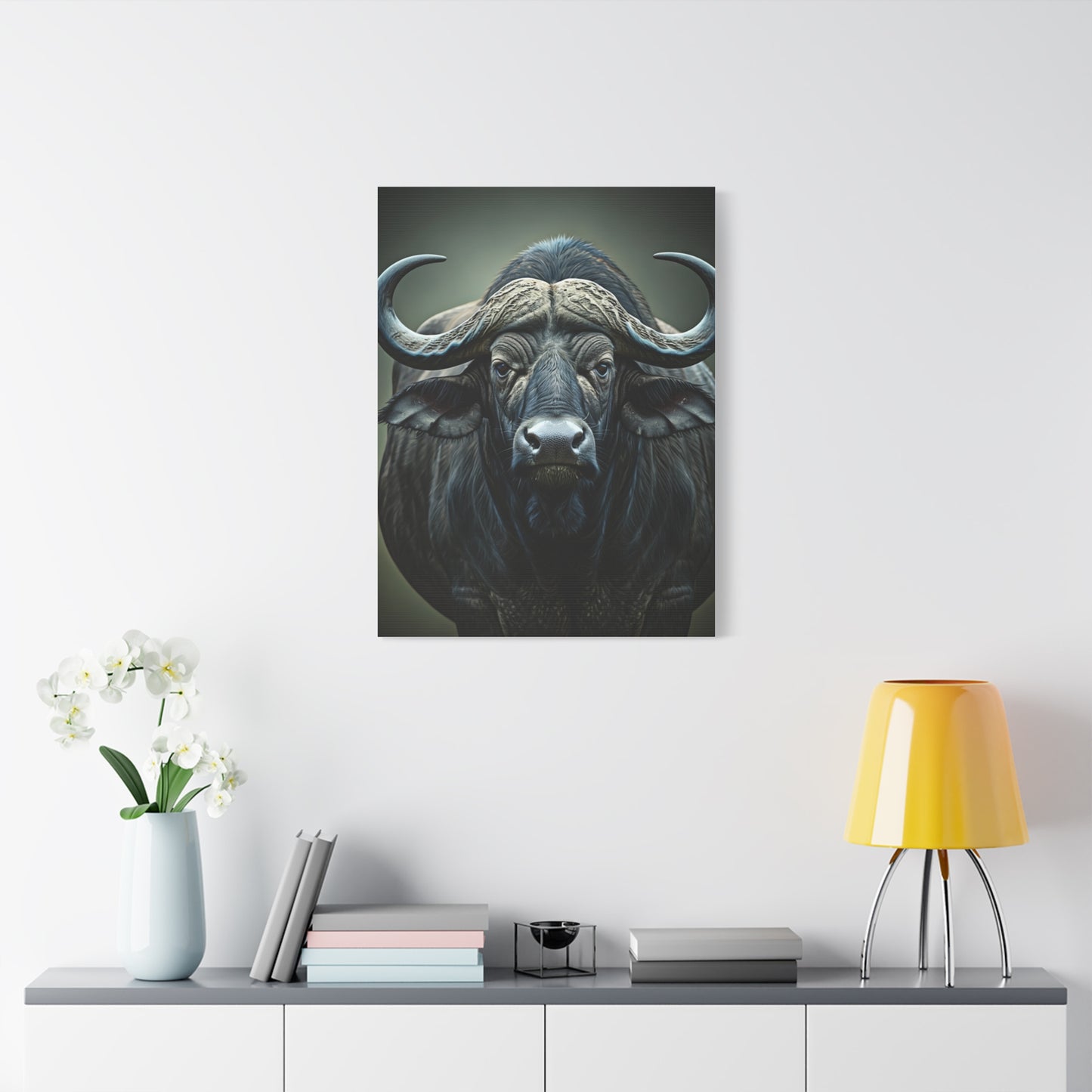 Dark Forest Buffalo with Dramatic Shadow Contrast Wall Art & Canvas Print