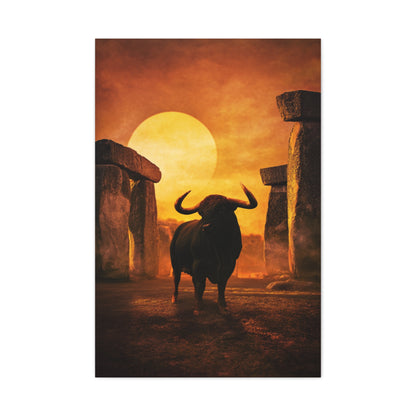 Mythic Bull Among Ancient Stone Ruins Wall Art & Canvas Print