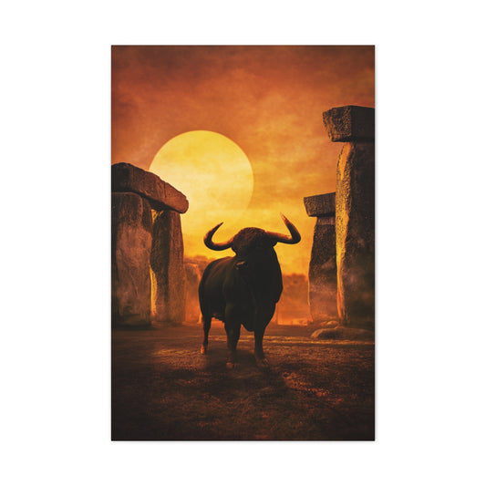 Mythic Bull Among Ancient Stone Ruins Wall Art & Canvas Print