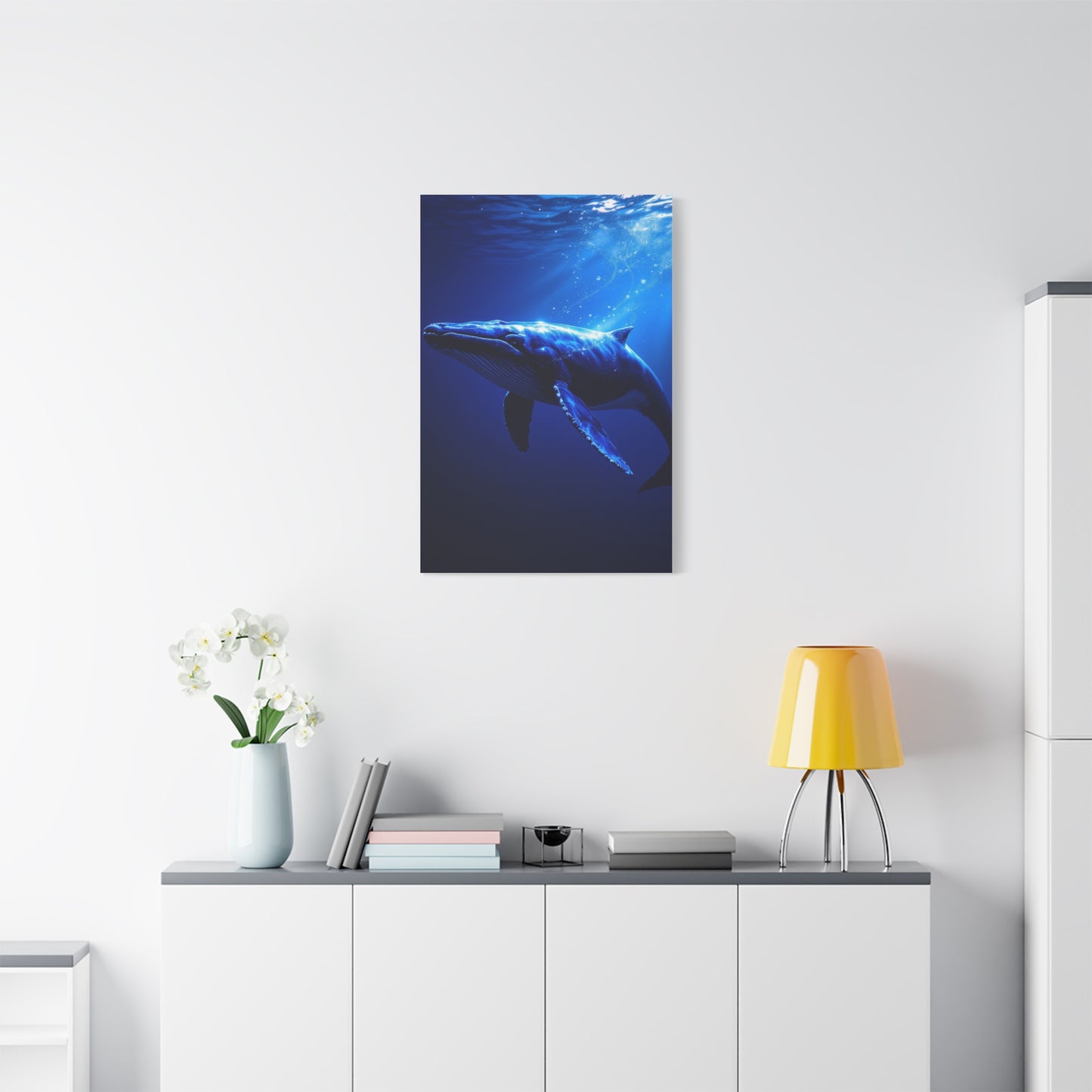 Majestic Blue Whale in Deep Ocean Light Wall Art & Canvas Prints